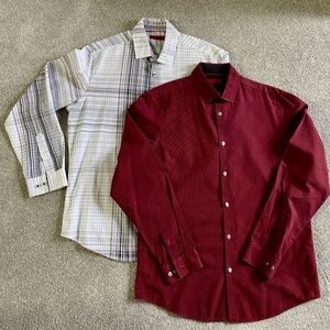 Mens Alfani Slim Fit Button Down Long Sleeve 2 Shirts  Medium Cotton